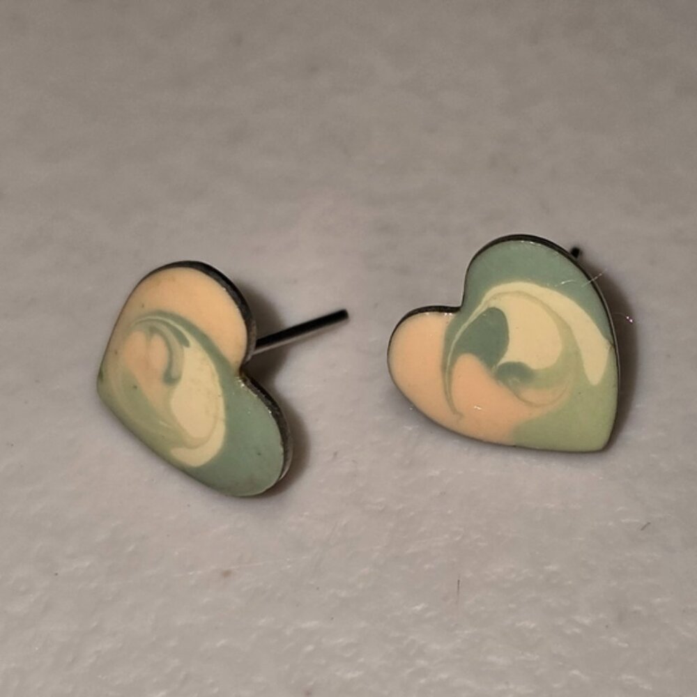 Vintage Pastel Watercolour Swirl Heart Earrings